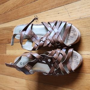 Guess strappy brown wedges 7.5